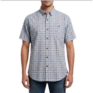 Red Head Brand Co. Plaid Button Shirt Men 2XL Blue Orange Short Sleeve Pocket